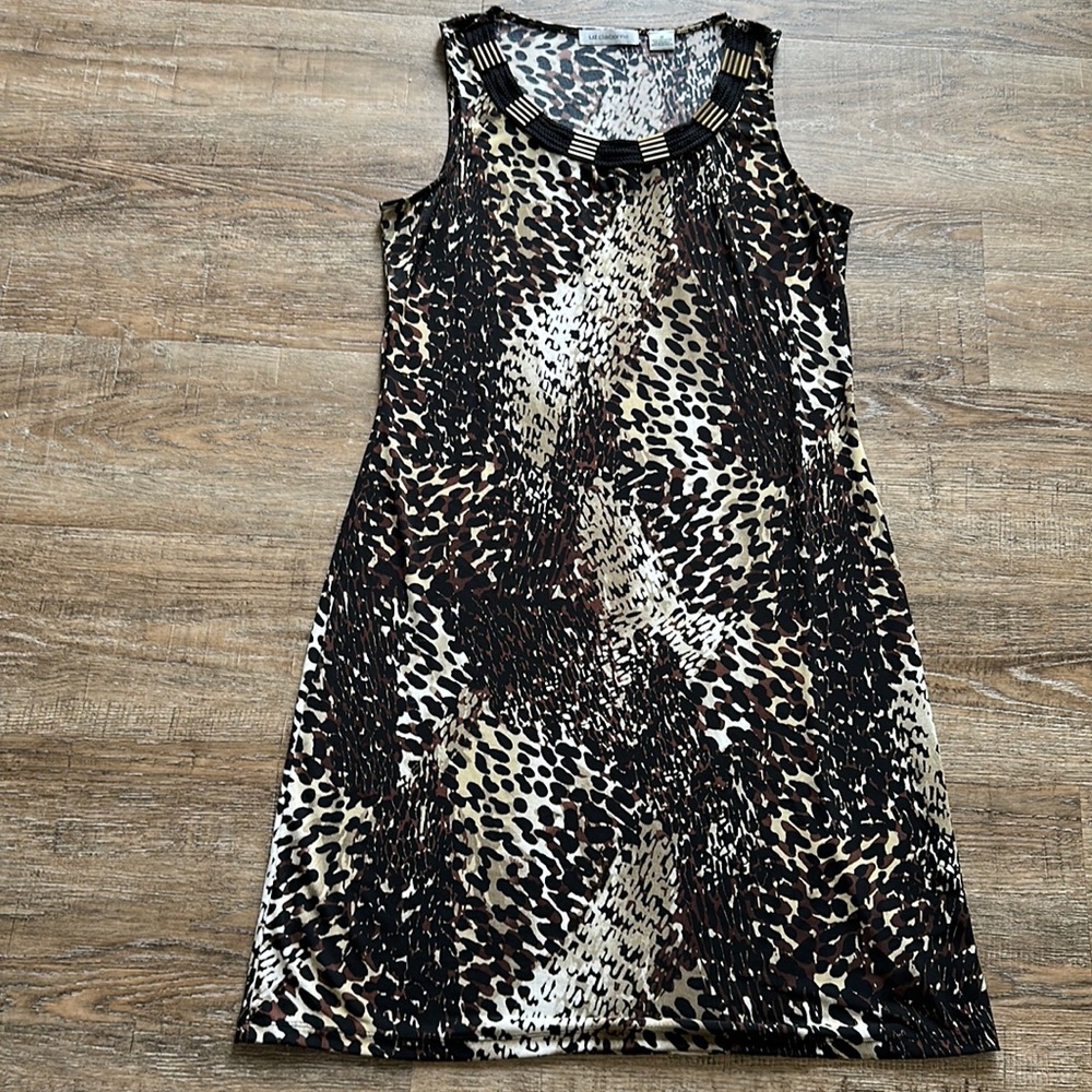 Sleeveless Animal Print A-Line Dress - Brown/Black